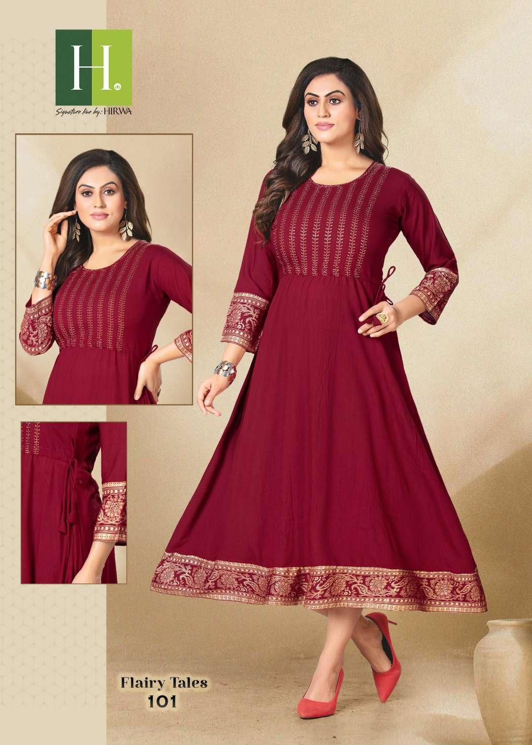 Hirwa Flairy Tales New Latest Designer Rayon Fancy Wear Kurti Collection